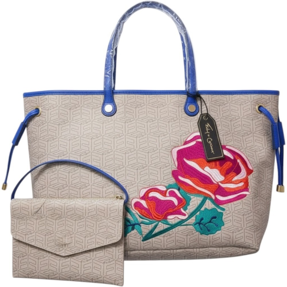 Foley + Corinna Floral Embroidered Monogram Tote Pouch Set Blue Women